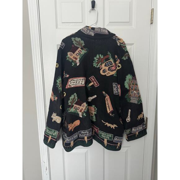 Vintage Its Outta the Bag Unge Potch Ket Tapestry Womens XL Jacket Realtor - Picture 2 of 6